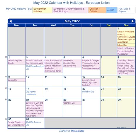 Print Friendly May 2022 Eu Calendar For Printing