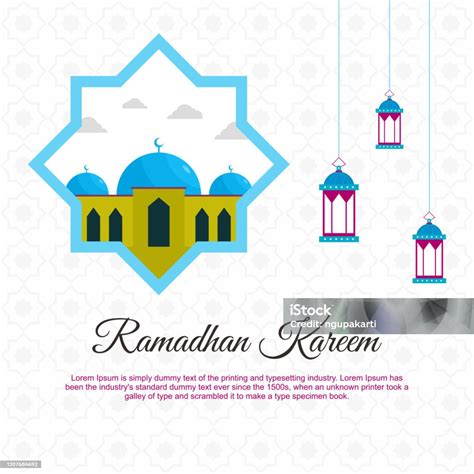 Kartu Ucapan Ramadan Kareem Desain Vektor Kartun Dengan Masjid Dan