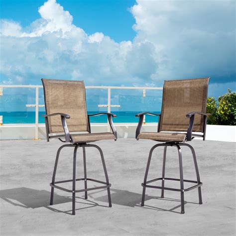 Nuu Garden Outdoor Patio Swivel Bar Stool Set 2 Piece Iron Bar Height