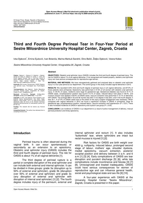 Pdf Third And Fourth Degree Perineal Tear In Four Year Period At