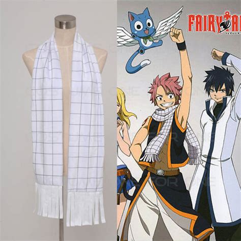 Cosplay Anime Fairy Tail Natsu Dragneel White Plaid Scarf Muffler For