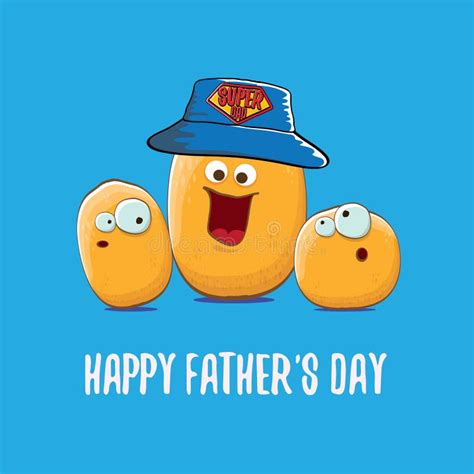 Happy Fathers Day Greeting Card With Cartoon Father Potato And Kids