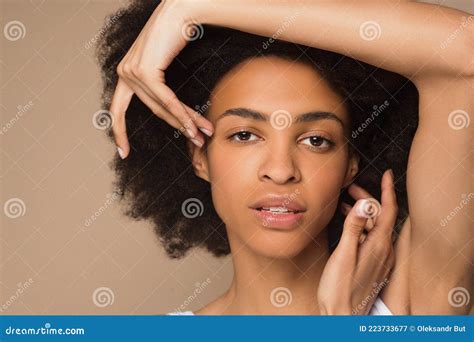 Waist Up Of A Young Pretty Curly Haired Mulatta Stock Image Image Of