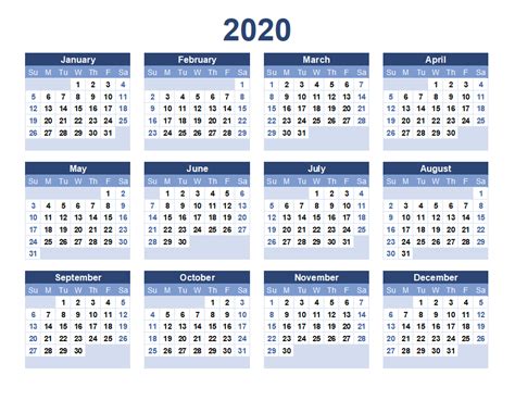2020 Yearly Calendar Printable Free Printable Calendar Templates