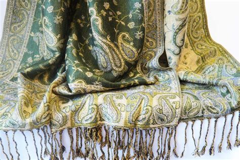 Pashmina Scarf For Women Indian Paisley Shawl Green Beige Head Etsy