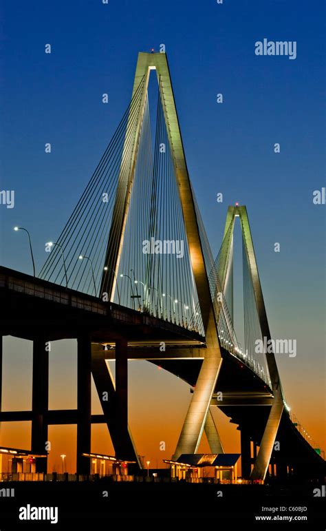 Cooper River Bridge In Charleston South Carolina At Twilight Stock