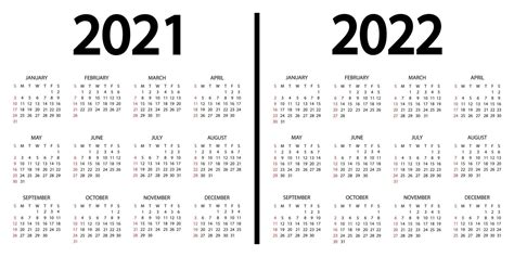 Calendar 2021 2022 The Week Starts On Sunday 2021 And 2022 Annual