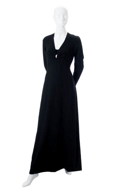 Nina Ricci 1970s Black Crepe Formal Gown Dress Dressing Vintage