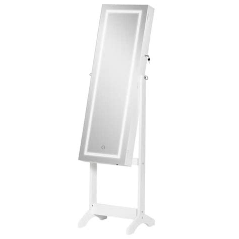 Homcom White Standing Jewelry Cabinet With Full Length Mirror 831