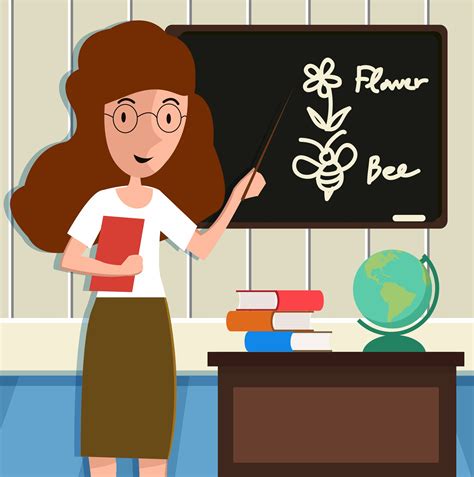 Cartoon Teacher Teaching In Classroom