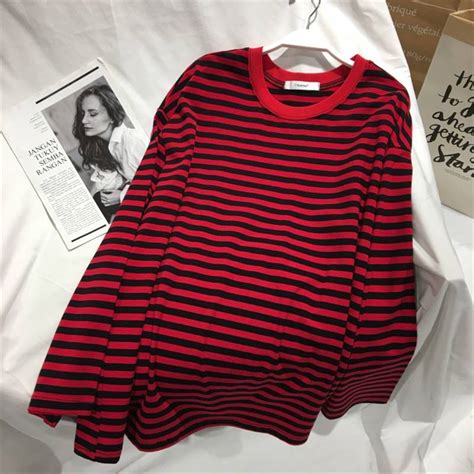 Stripe T Shirts Women Mediumlong Causal Tshirt Thin Oneck Top Korean S Shop New Look