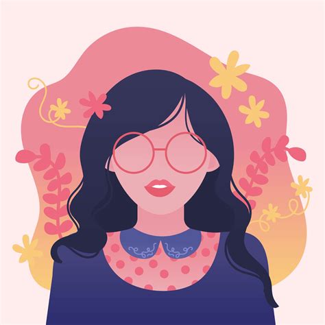Girl With Wavy Hair And Glasses Vector 240175 Vector Art At Vecteezy