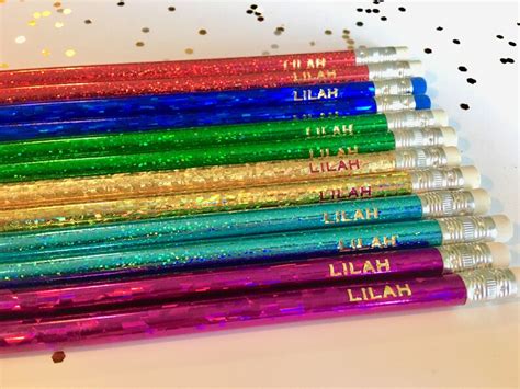 Custom Pencils Personalized Pencils Glitter Pencils Etsy
