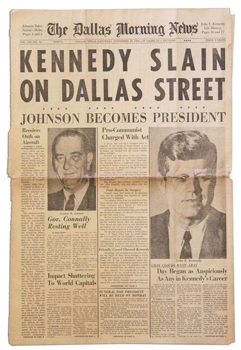 Lot Detail - JFK Assassination Newspaper -- ''Dallas Morning News ...
