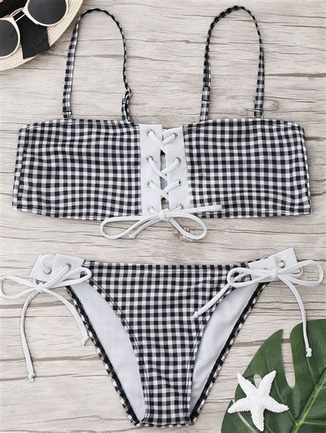 [26 off] 2021 lace up checked bikini set in checked zaful