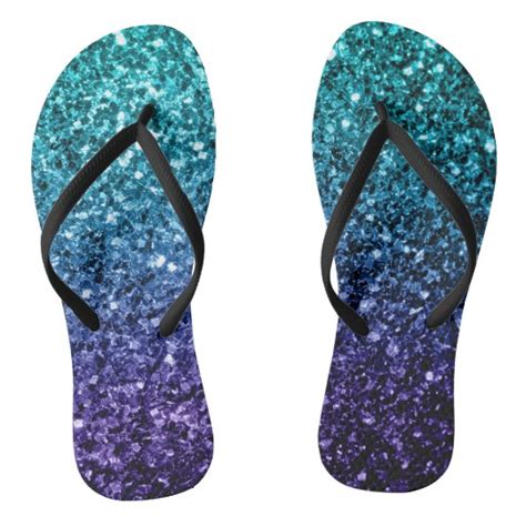 Beautiful Aqua Blue Ombre Glitter Sparkles Flip Flops