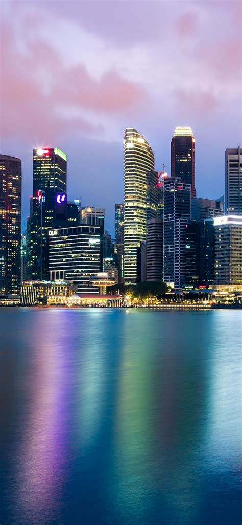 Download Wallpaper 1125x2436 Singapore Cityscape Skyline Reflections