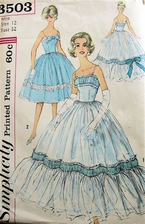 1950s Beautiful Evening Gown Dress Pattern Ruched Bodice Full Skirted