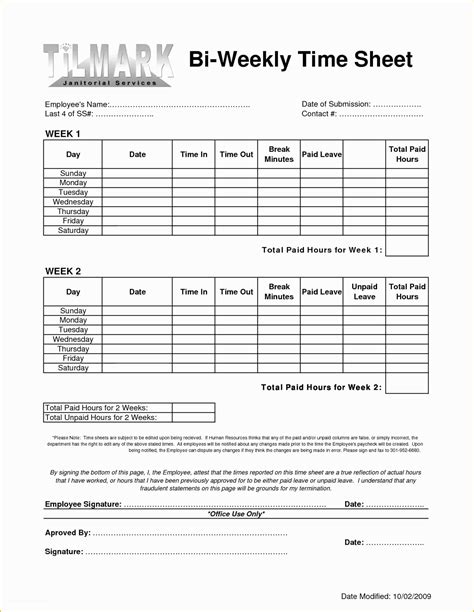 Printable Time Sheets Weekly