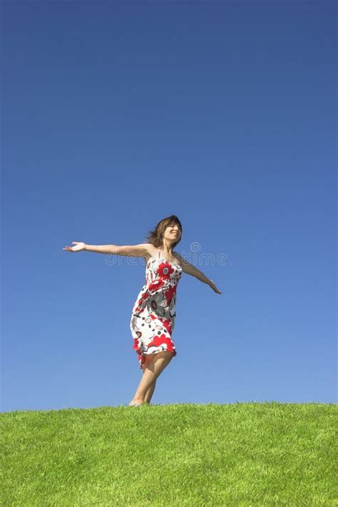 Woman Walking Over A Beautiful Road Stock Photo Image Of Landscape