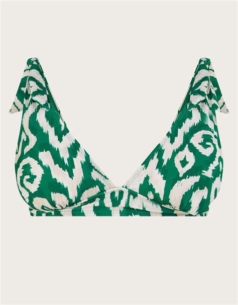 Ikat Print Bikini Top With Recycled Polyester Green Bikini Tops