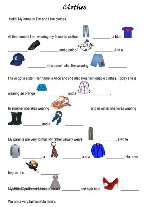 Clothes English Worksheets For Kids Clothes English Vocabulary