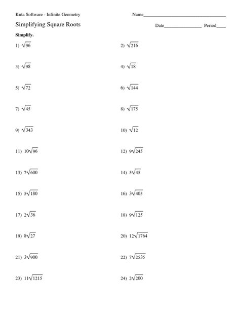 Equations With Square Roots Worksheet