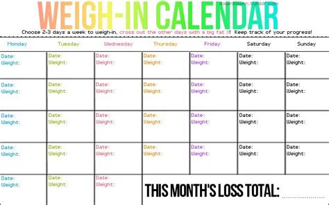 Weigh In Calendar Only Weigh In 1 2 Times A Week So You Dont
