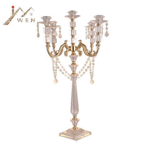 Acrylic Candle Holders 5 Arms Candelabras With Crystal Pendants 77cm30