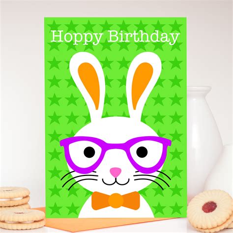 Bunny Birthday Card Rabbit Birthday Card Cute Animal Cards Etsy