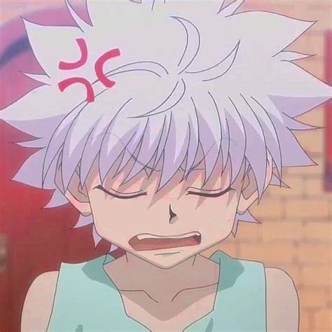 An Anime Character With White Hair Has His Eyes Closed And Is Frowning