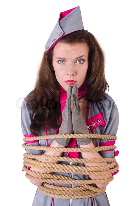 female stewardess tied with rope stock image colourbox