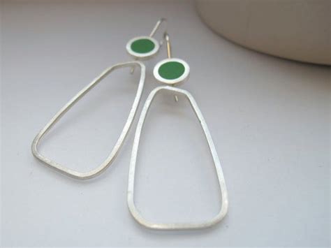 Hoop Earrings Silver Emerald Green Hoops Minimalist Etsy Silver