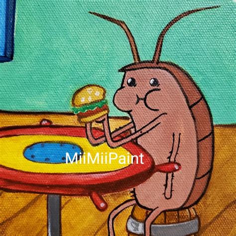 8 Roach Eating A Krabby Patty Spongebob Acrylic Painting 02