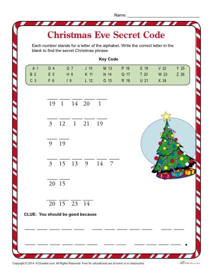 Our christmas printables are great for home and in the classroom! Christmas Eve Secret Code | Christmas Worksheets For Kids