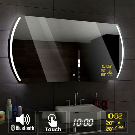 Cairo Illuminated Led Bathroom Mirror Bluetooth Touch Clock Weather Led Mirror