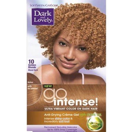 If you are warm toned, your hair reflects gold, and lifting your hair's natural hair color a few shades can be achieved through a boxed dye. Dark and Lovely Go Intense! Hair Color No.10, Golden ...