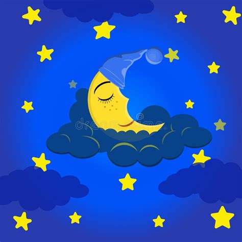 Moon Sleeps On The Pillow Cozy Colorful Illustration For Kids Doodle