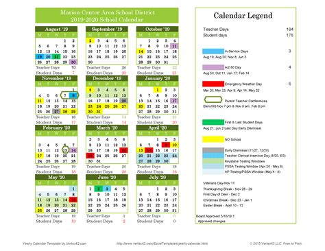 2019 2020 School Calendar About Us Marion Center Area School District