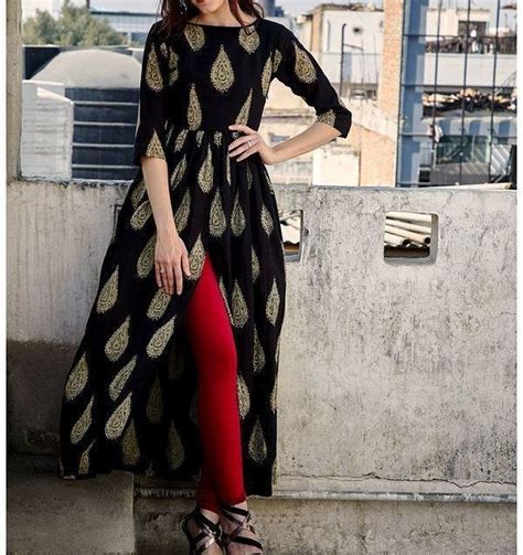 Red Leggings Printed Black Kurti Pakistani Dress Design Indian