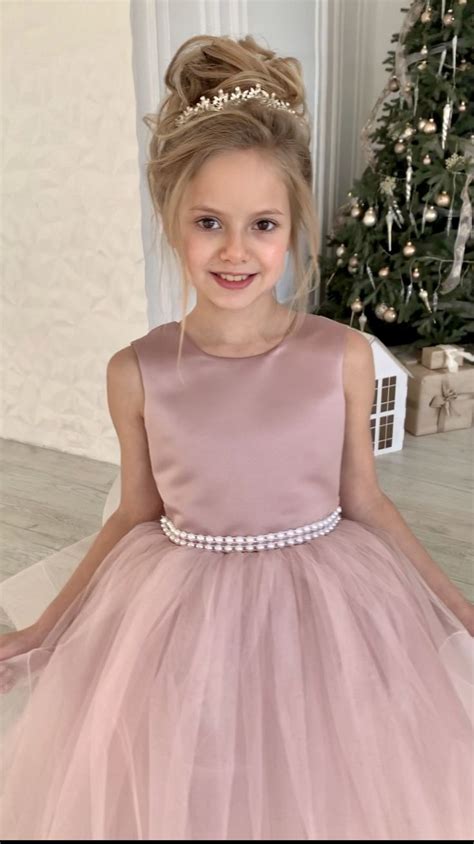 Girl Wedding Dress Blush Flower Girl Dress Princess Dress Dusty Rose Flower Girl Dress Satin