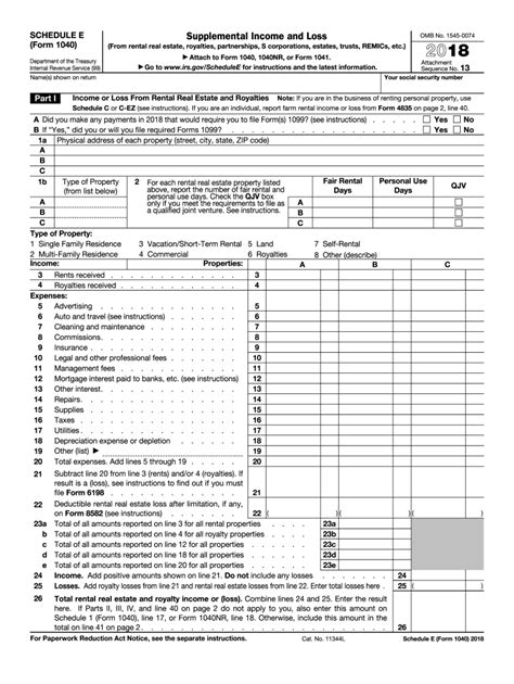 2018 Form Irs 1040 Schedule E Fill Online Printable Fillable Blank