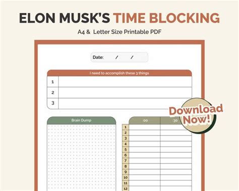 Elon Musks Time Blocking Planner Printable Brain Dump 3 Etsy