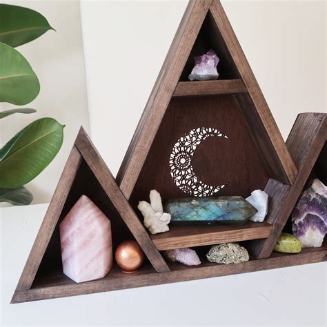 Mandala Moon Crystal Shelf Rock Collection Display Spiritual Decor