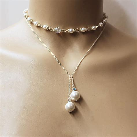 Pearl Lariat Sterling Silver Crystal Open Necklace