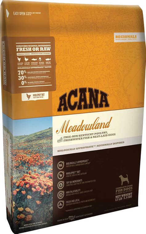 In our acana puppy food reviews and acana dog food reviews, we'll look at who the food is made by, what it contains. Acana Regionals Meadowland Dry Dog Food | VIC.Pharmacy