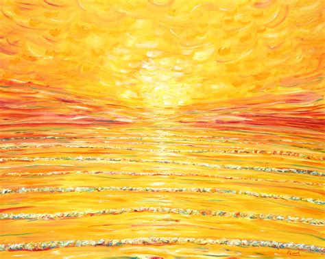 Golden Yellow Ocean Sunset Oil Painting For Sale Pete Caswell