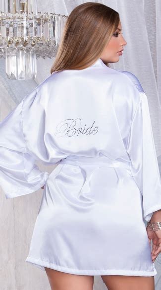 Plus Size White Satin Robe With Rhinestone Bride Plus Size Bridal Robe Plus Size Satin Robe