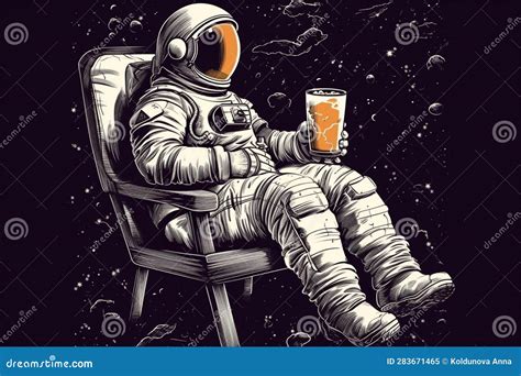 Astronaut Spectators With Beer And Popcorn Sit In A Chair Created With