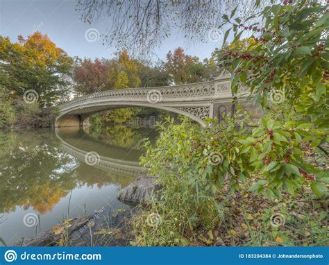 Autumn In Central Park At The Bow Bridge Stock Photo Image Of Foliage